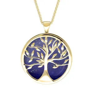9ct Yellow Gold Lapis Lazuli Large Round Tree of Life Necklace