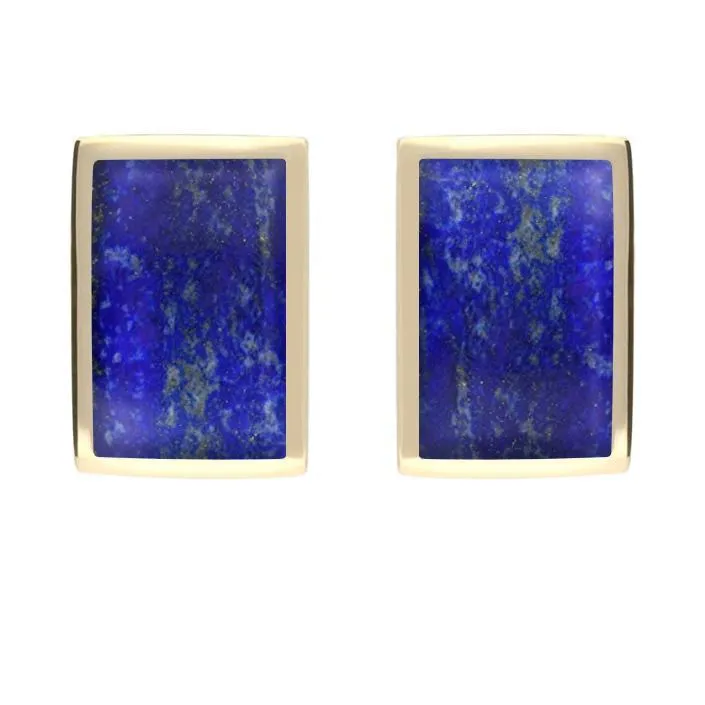 9ct Yellow Gold Lapis Lazuli Oblong Stud Earrings