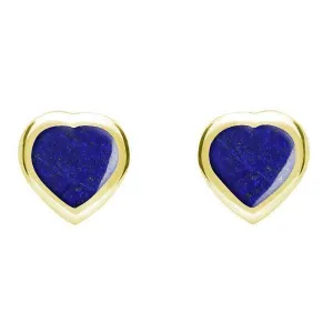 9ct Yellow Gold Lapis Lazuli Small Framed Heart Stud Earrings