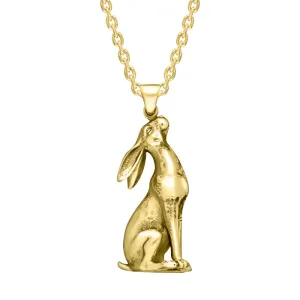 9ct Yellow Gold Large Moon Gazing Hare Necklace