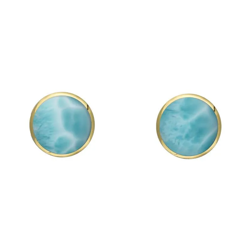 9ct Yellow Gold Larimar 4mm Classic Small Round Stud Earrings