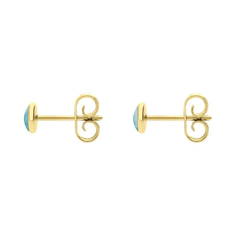 9ct Yellow Gold Larimar 4mm Classic Small Round Stud Earrings