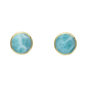 9ct Yellow Gold Larimar 4mm Classic Small Round Stud Earrings