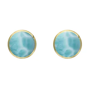 9ct Yellow Gold Larimar 6mm Classic Medium Round Stud Earrings