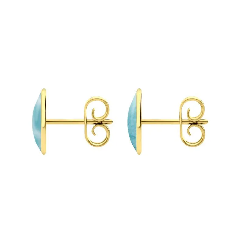 9ct Yellow Gold Larimar 8 x 10mm Classic Large Oval Stud Earrings