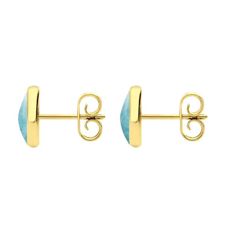 9ct Yellow Gold Larimar 8mm Classic Large Round Stud Earrings