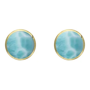9ct Yellow Gold Larimar 8mm Classic Large Round Stud Earrings