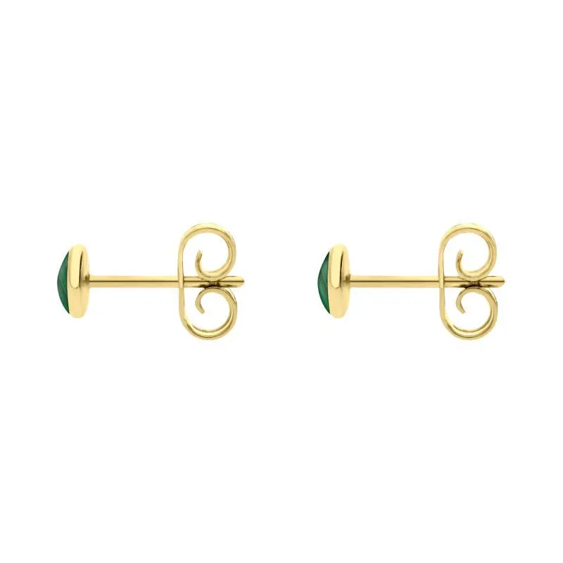 9ct Yellow Gold Malachite 4mm Classic Small Round Stud Earrings
