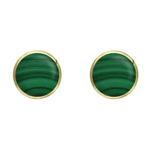 9ct Yellow Gold Malachite 6mm Classic Medium Round Stud Earrings