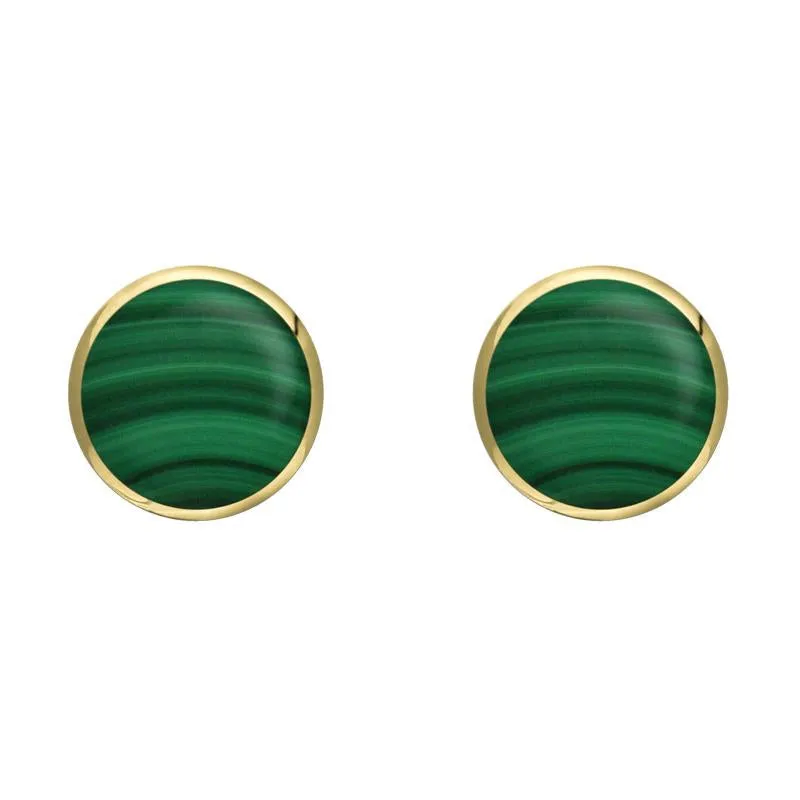 9ct Yellow Gold Malachite 6mm Classic Medium Round Stud Earrings