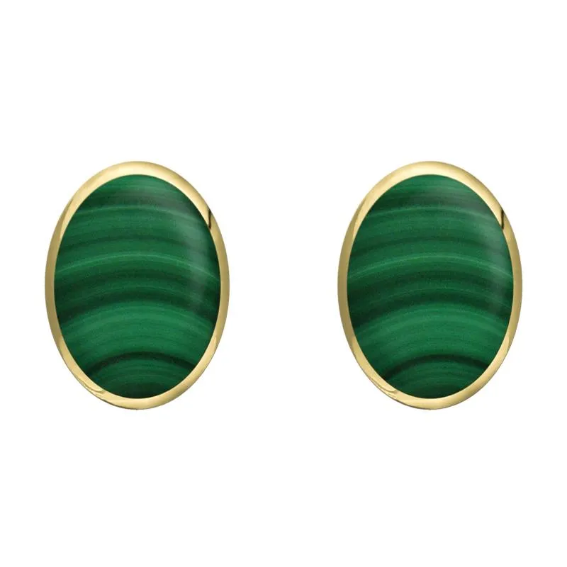 9ct Yellow Gold Malachite 8 x 10mm Classic Large Oval Stud Earrings