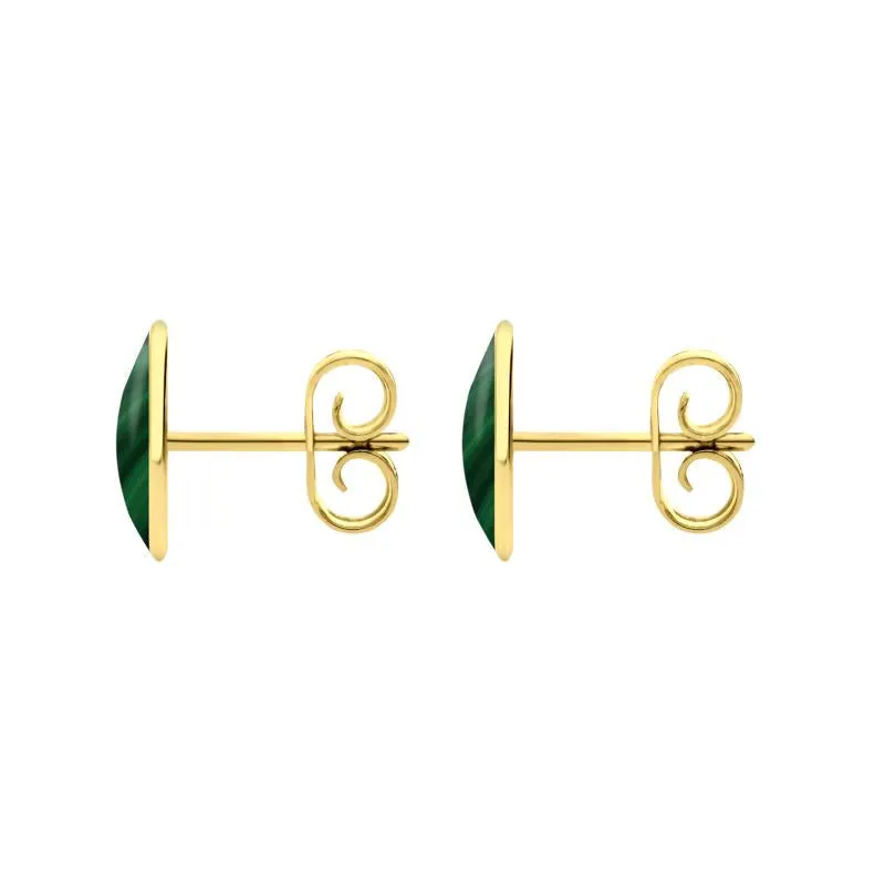 9ct Yellow Gold Malachite 8 x 10mm Classic Large Oval Stud Earrings