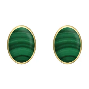9ct Yellow Gold Malachite 8 x 10mm Classic Large Oval Stud Earrings