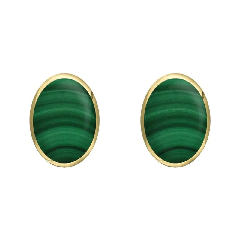 9ct Yellow Gold Malachite 8 x 6mm Classic Medium Oval Stud Earrings