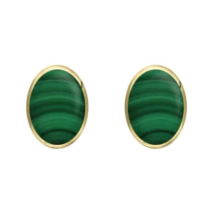 9ct Yellow Gold Malachite 8 x 6mm Classic Medium Oval Stud Earrings