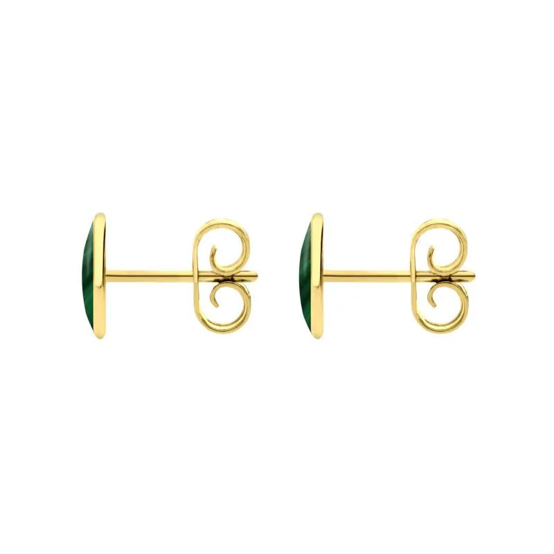 9ct Yellow Gold Malachite 8 x 6mm Classic Medium Oval Stud Earrings