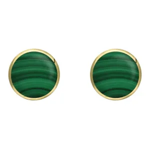 9ct Yellow Gold Malachite 8mm Classic Large Round Stud Earrings