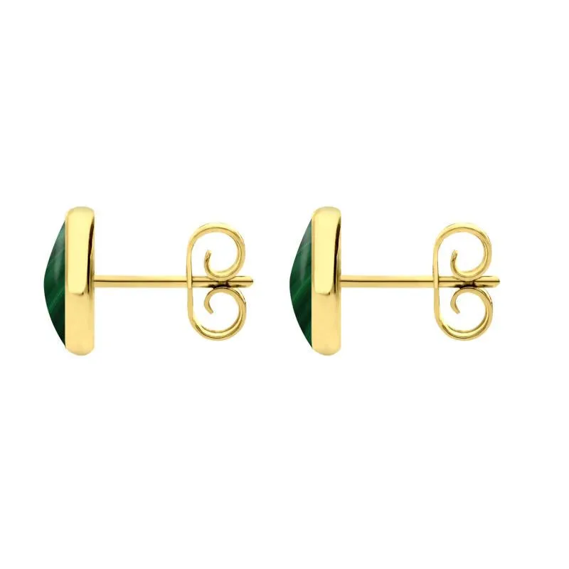9ct Yellow Gold Malachite 8mm Classic Large Round Stud Earrings