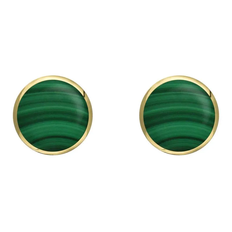 9ct Yellow Gold Malachite 8mm Classic Large Round Stud Earrings