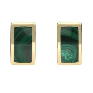 9ct Yellow Gold Malachite Curved Oblong Stud Earrings