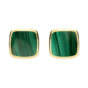 9ct Yellow Gold Malachite Dinky Cushion Stud Earrings