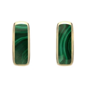 9ct Yellow Gold Malachite Dinky Oblong Stud Earrings