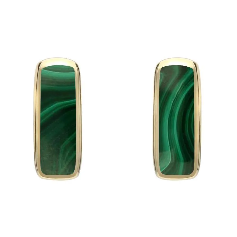 9ct Yellow Gold Malachite Dinky Oblong Stud Earrings