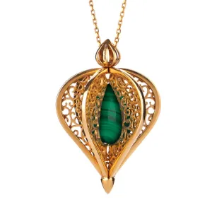 9ct Yellow Gold Malachite Flore Filigree Droplet Necklace