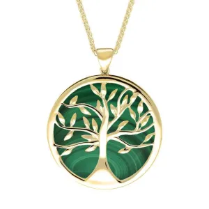 9ct Yellow Gold Malachite Large Round Tree of Life Necklace