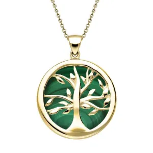 9ct Yellow Gold Malachite Medium Round Tree of Life Necklace