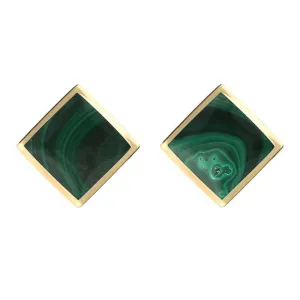 9ct Yellow Gold Malachite Rhombus Earrings
