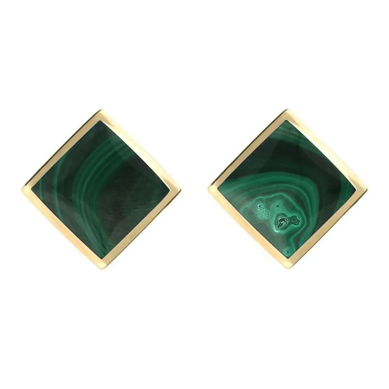 9ct Yellow Gold Malachite Rhombus Earrings