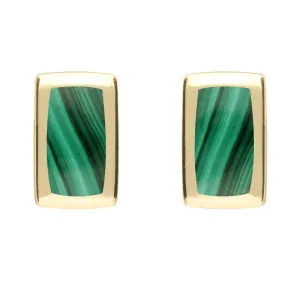 9ct Yellow Gold Malachite Small Oblong Stud Earrings