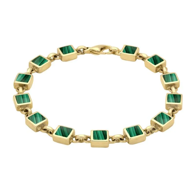 9ct Yellow Gold Malachite Square Bracelet