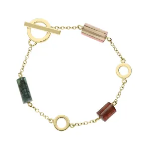 9ct Yellow Gold Mixed Tourmaline T Bar Bracelet D