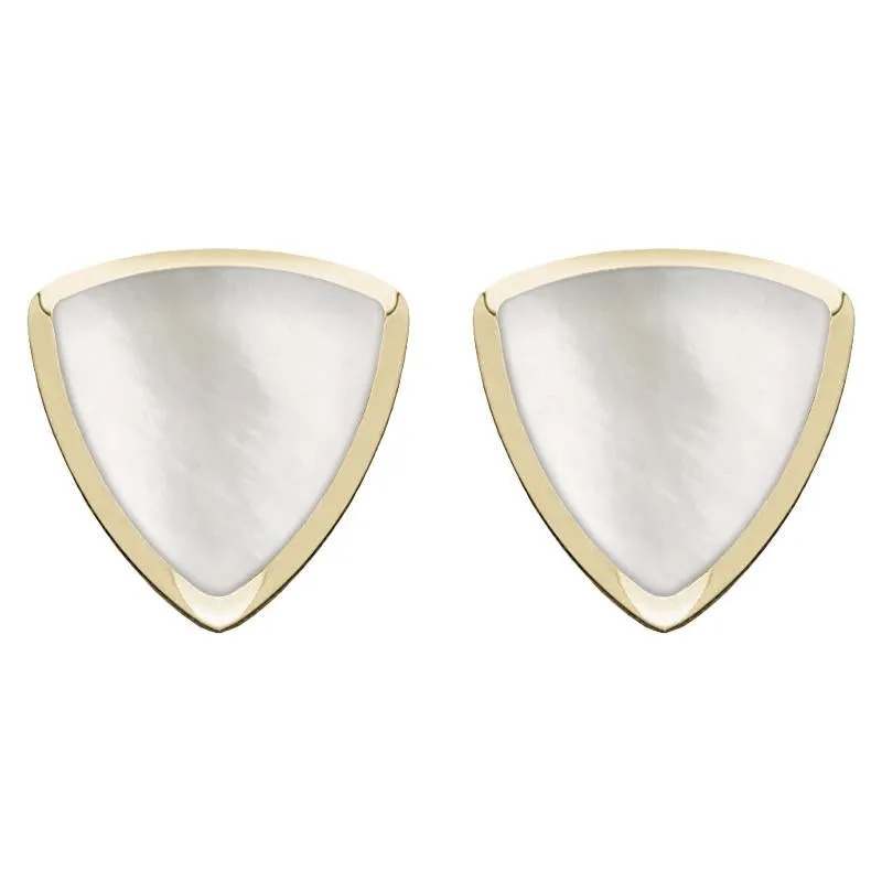 9ct Yellow Gold Mother of Pearl Curved Triangle Stud Earrings