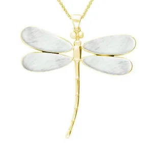 9ct Yellow Gold Mother of Pearl Four Stone Large Dragonfly Necklace