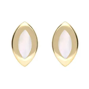 9ct Yellow Gold Mother of Pearl Framed Marquise Stud Earrings