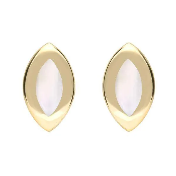 9ct Yellow Gold Mother of Pearl Framed Marquise Stud Earrings