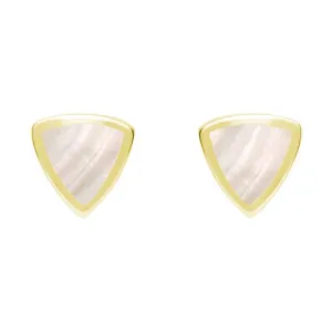 9ct Yellow Gold Mother of Pearl Small Curved Triangle Stud Earrings
