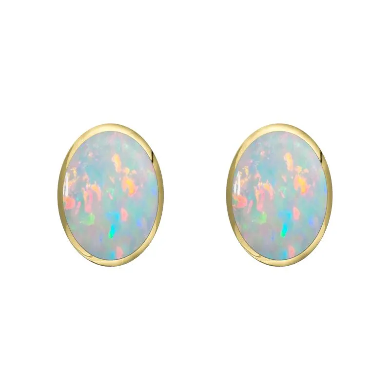 9ct Yellow Gold Opal 7 x 5mm Classic Small Oval Stud Earrings