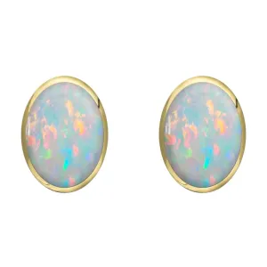 9ct Yellow Gold Opal 8 x 10mm Classic Large Oval Stud Earrings