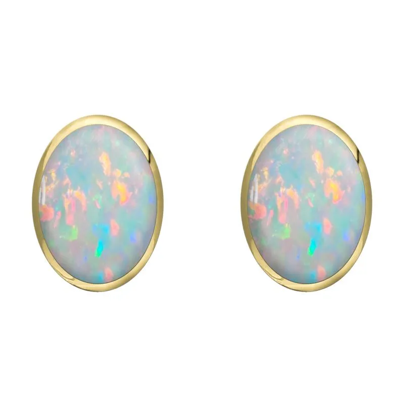9ct Yellow Gold Opal 8 x 10mm Classic Large Oval Stud Earrings