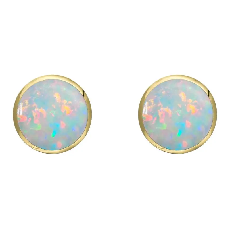 9ct Yellow Gold Opal 8mm Classic Large Round Stud Earrings