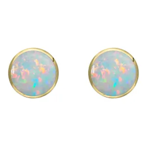 9ct Yellow Gold Opal 8mm Classic Large Round Stud Earrings