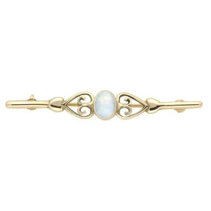 9ct Yellow Gold Opal Heart Bar Brooch