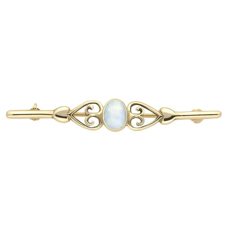 9ct Yellow Gold Opal Heart Bar Brooch
