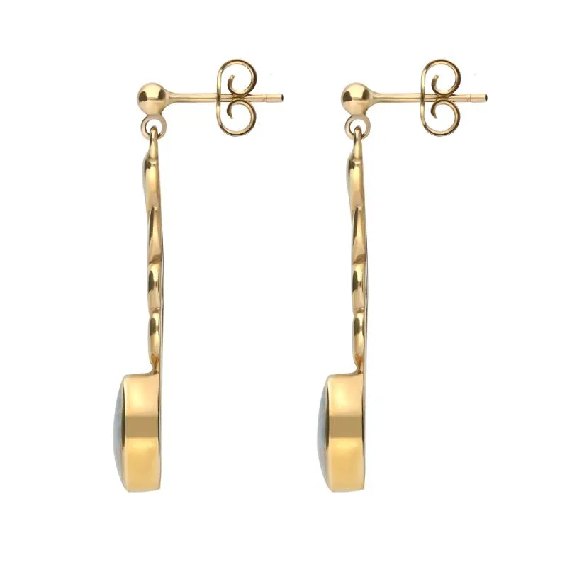9ct Yellow Gold Opal Jet Scroll Drop Earrings
