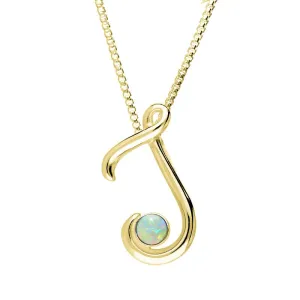 9ct Yellow Gold Opal Love Letters Initial J Necklace