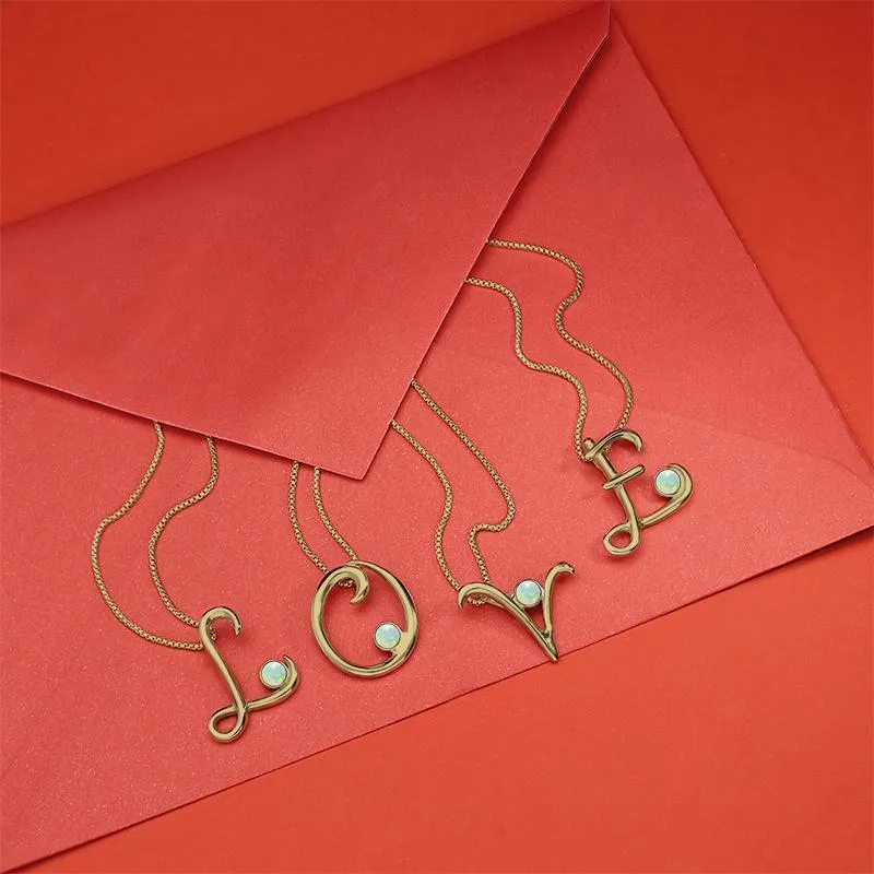 9ct Yellow Gold Opal Love Letters Initial M Necklace